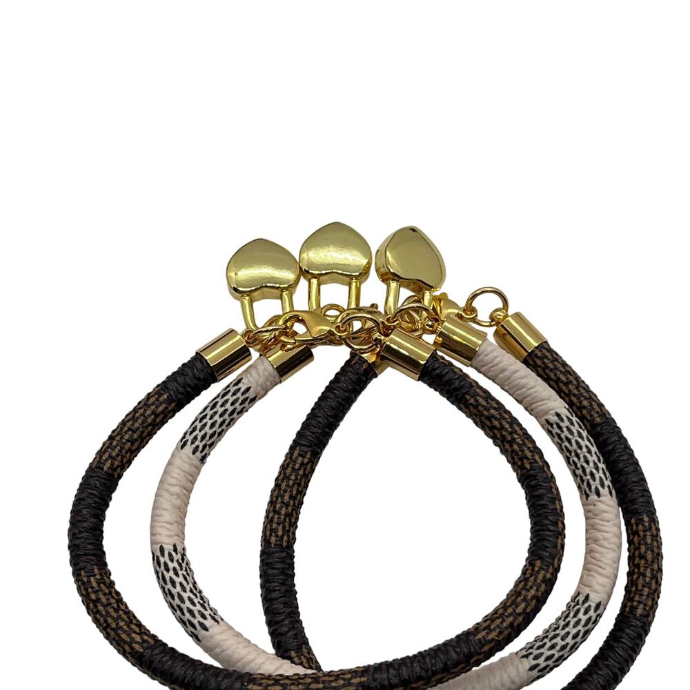 Heart Charm Bracelet Set of Three Faux Leather Layering Boho Festival Chic